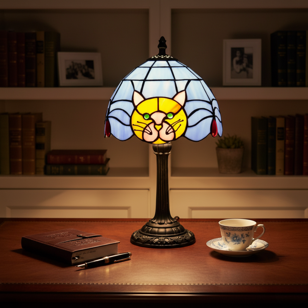 Lampada da tavolo con gatto barocco vintage
