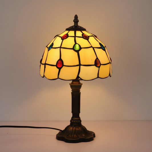 Lampada da tavolo in stile Art Déco con vetrata artistica
