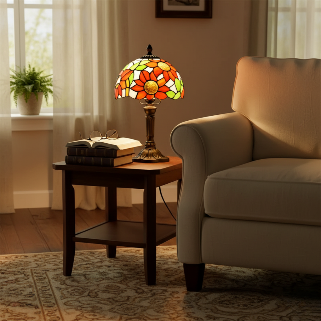 Lámpara de Mesa LED de Vidrio Ornamentado