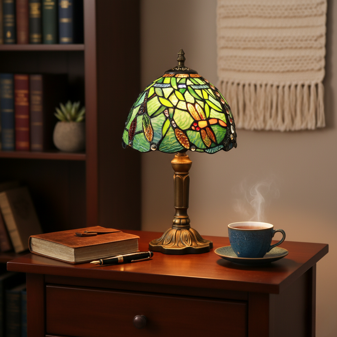 Lampada da tavolo a LED in stile mediterraneo con vetri colorati