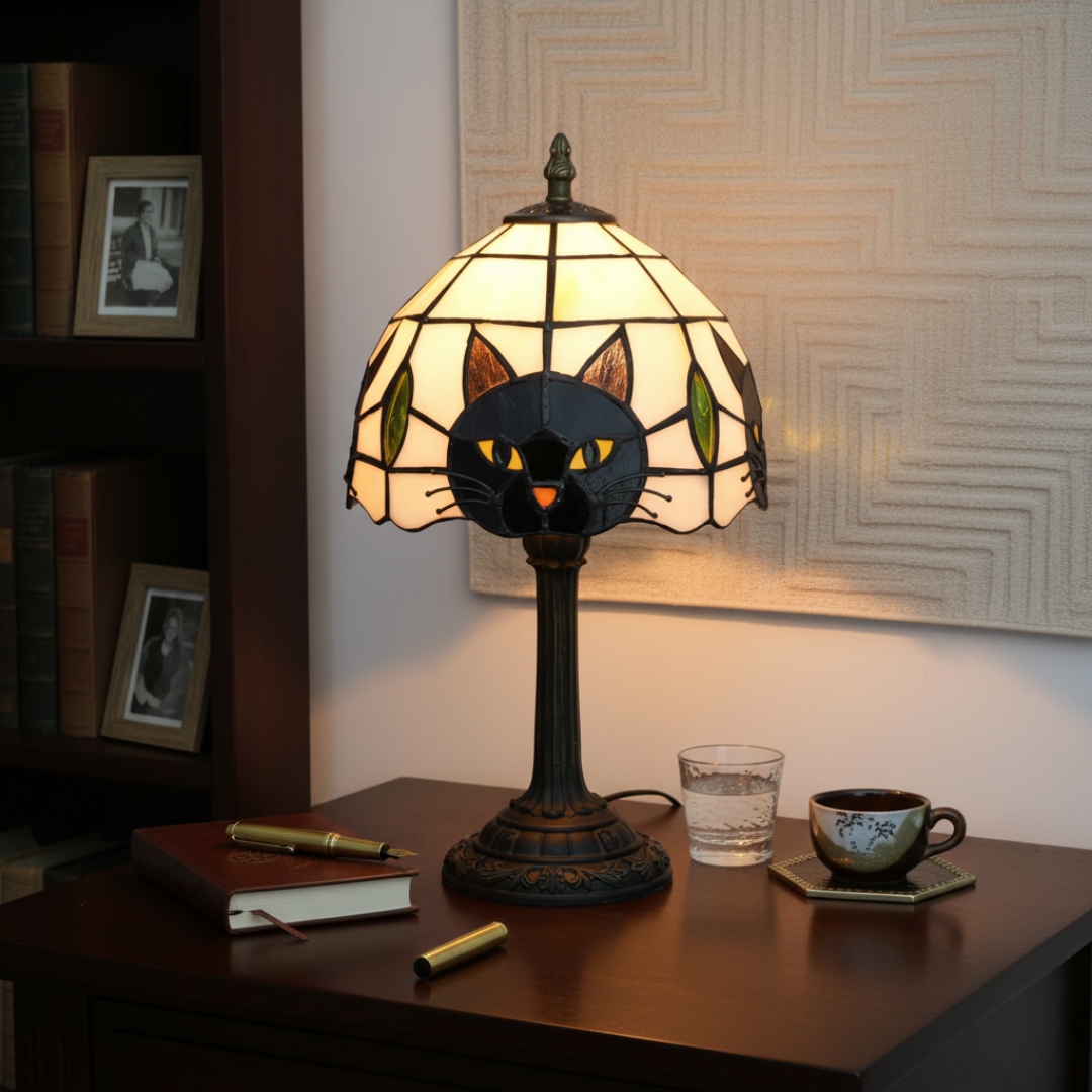 Lámpara de Mesa Retro Barroca con Gato Negro