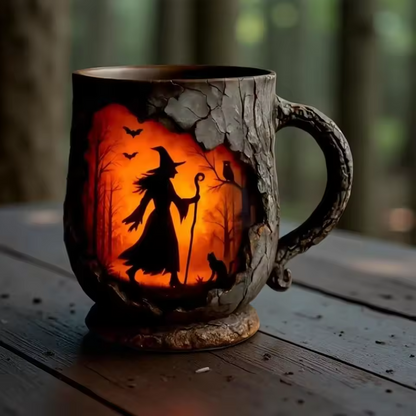 Tazza di Halloween 3D artigianale – Design strega e gatto