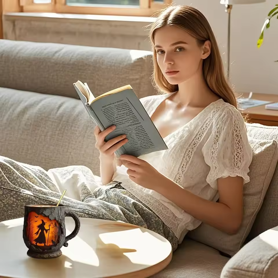 Tazza di Halloween 3D artigianale – Design strega e gatto