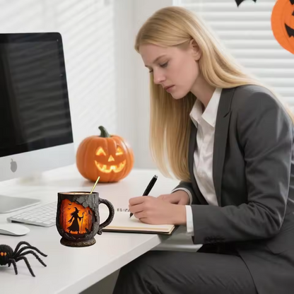 Tazza di Halloween 3D artigianale – Design strega e gatto