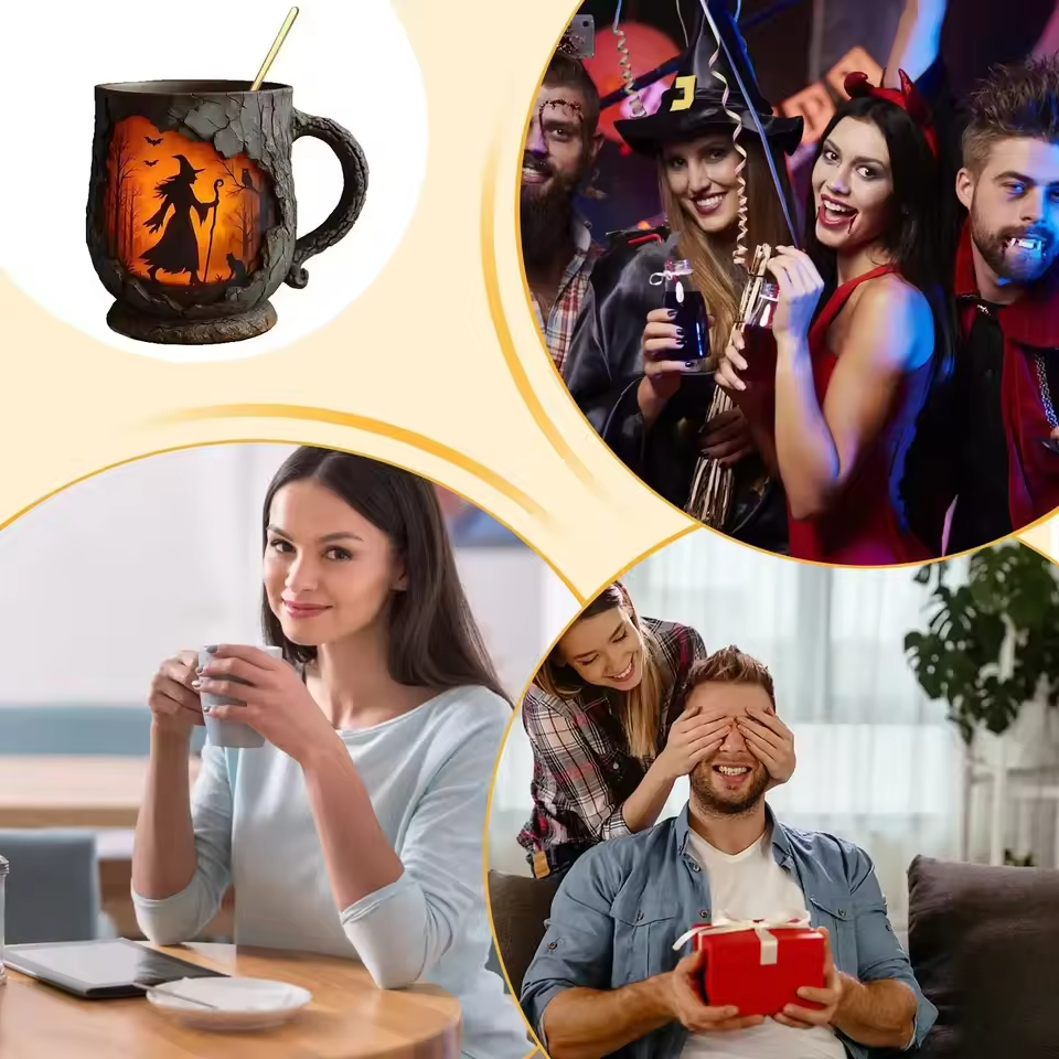 Tazza di Halloween 3D artigianale – Design strega e gatto