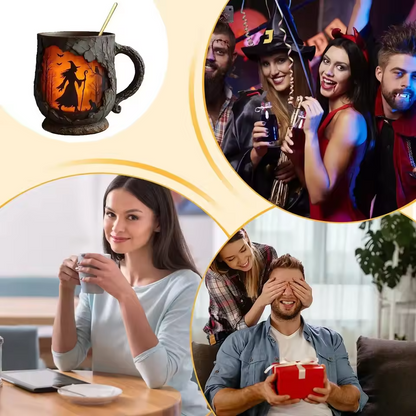 Tazza di Halloween 3D artigianale – Design strega e gatto